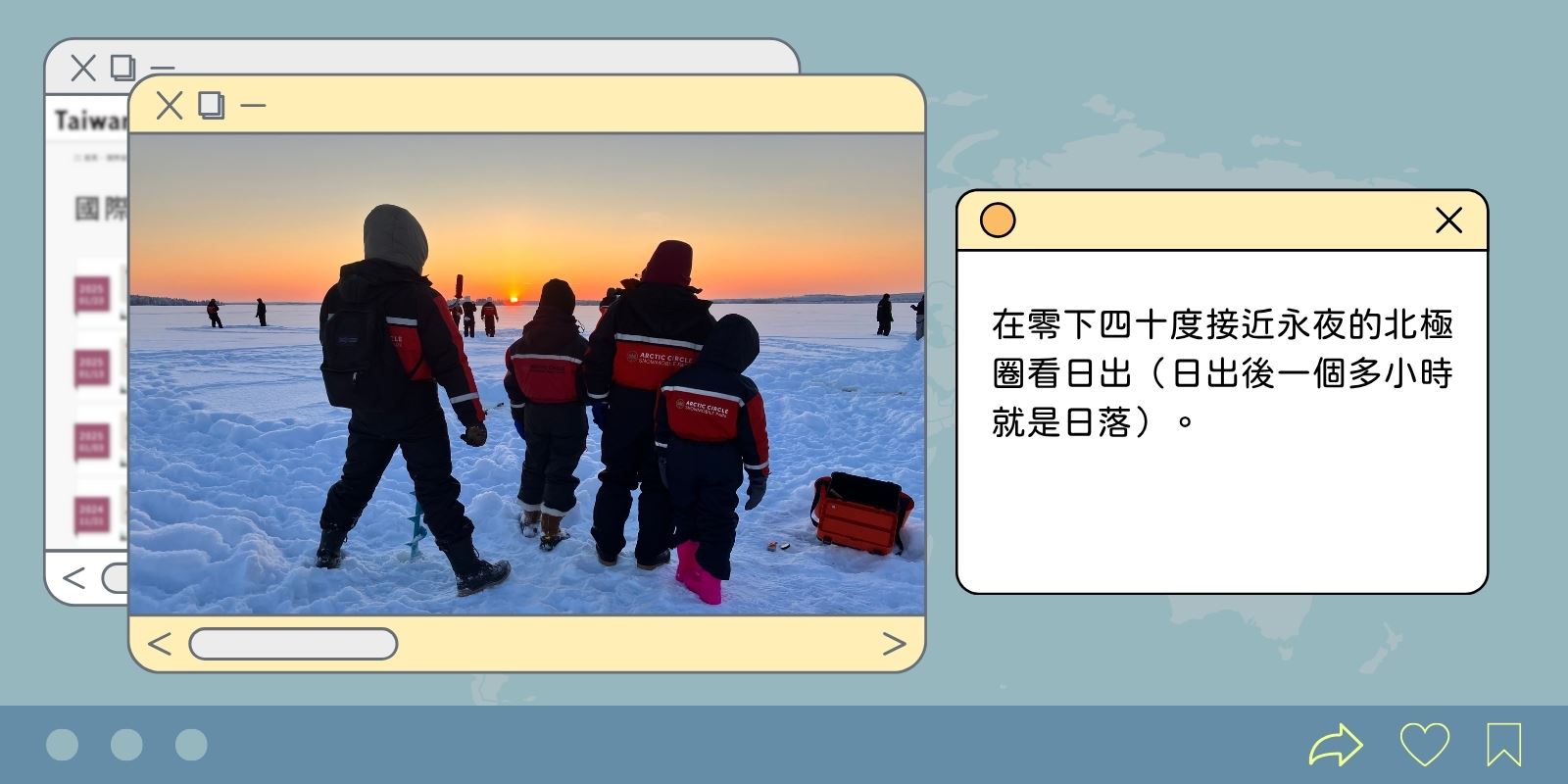 在零下四十度接近永夜的北極圈看日出（日出後一個多小時就是日落）。