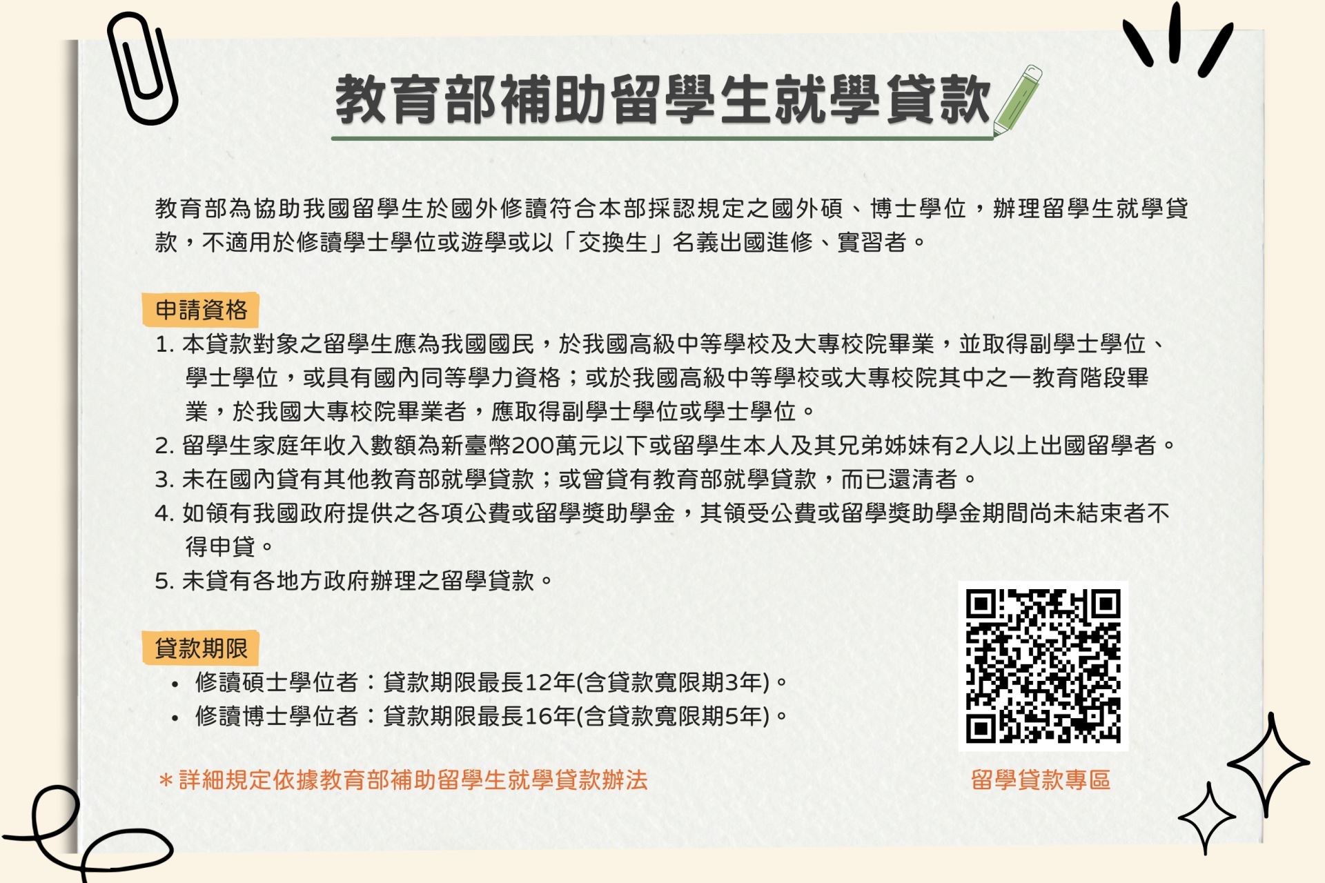 教育部補助留學生就學貸款