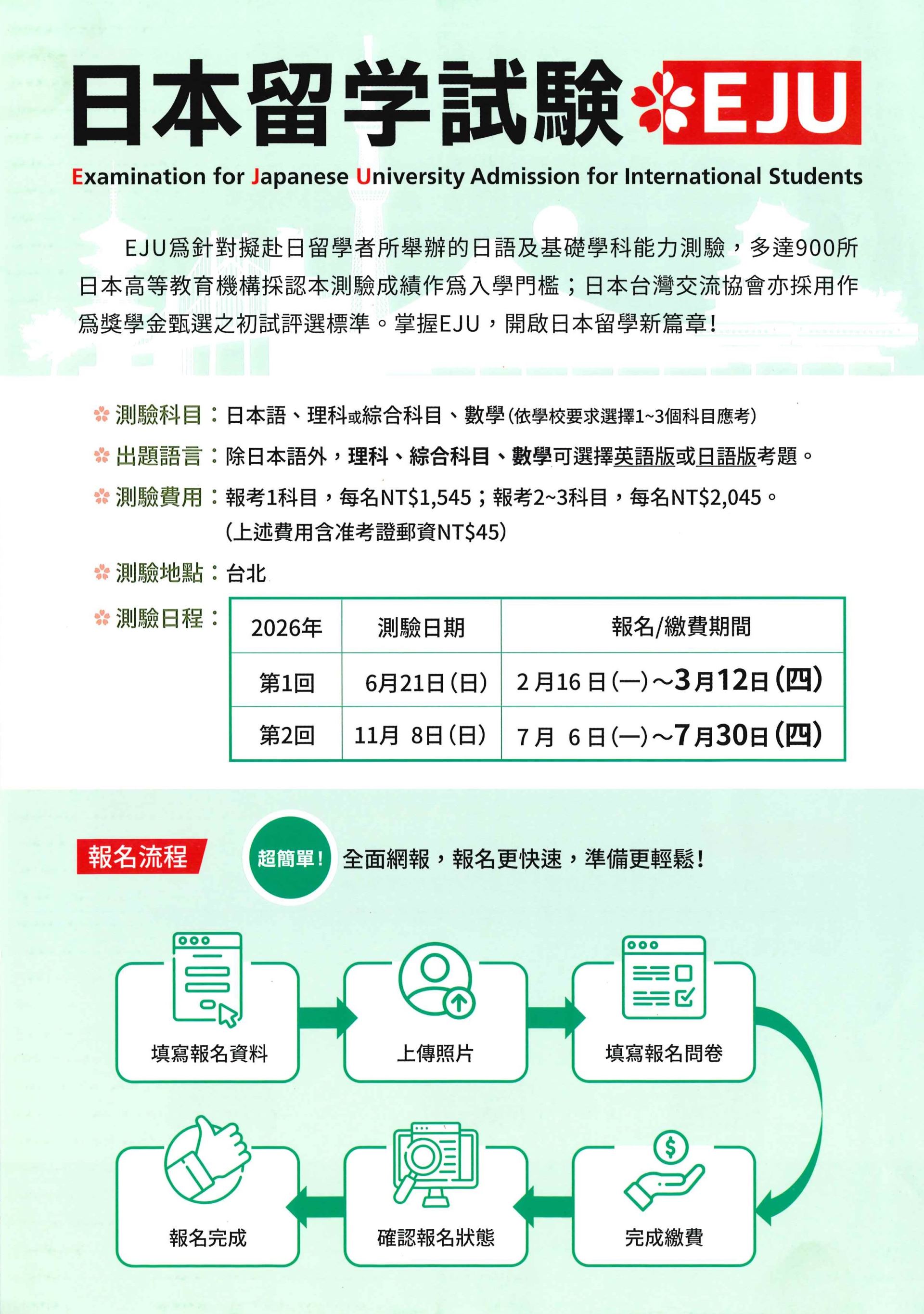2026年日本留學試驗(EJU)