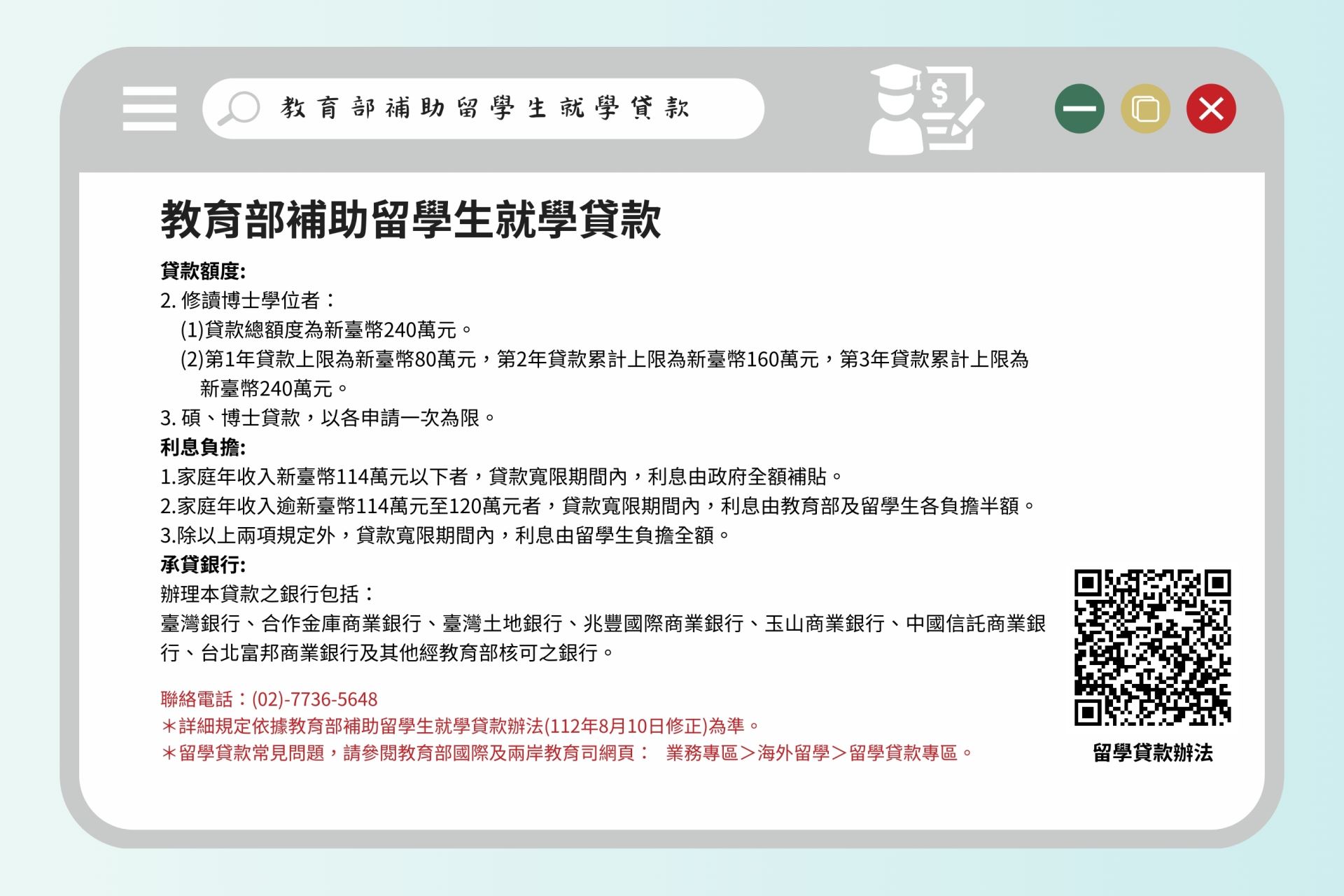 教育部補助留學生就學貸款 貸款額度 利息負擔